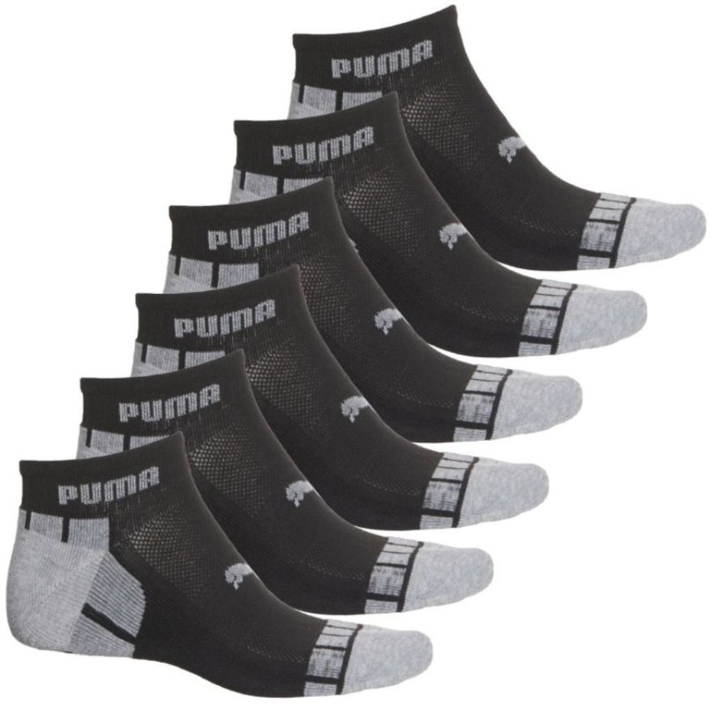 Puma Men's 6-Pair Qtr. Crew PERFORMANCE Socks Large Shoe Size 6-12. Grey Black